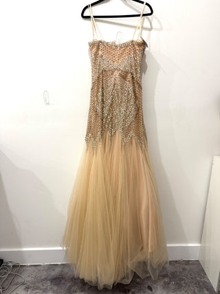 Hulima Beaded Strapless Sweetheart Mermaid Maxi Dress Formal Gown Nude Womens 46