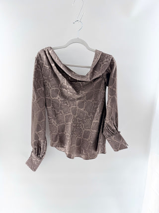 Simkhai asymmetrical viscose top with snake print texture, XS