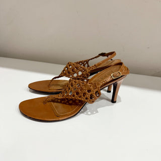 Ralph Lauren Leather Braided Slip On Thong Slingback Sandals Brown Womens Size 6