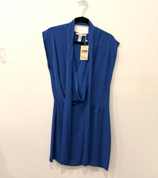 Diane von Furstenberg Silk Tie Waist Mini Faux Wrap Dress Blue Women's Size 2