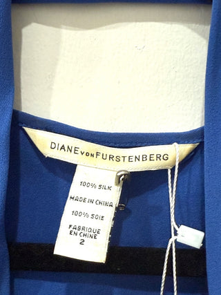 Diane von Furstenberg Silk Tie Waist Mini Faux Wrap Dress Blue Women's Size 2