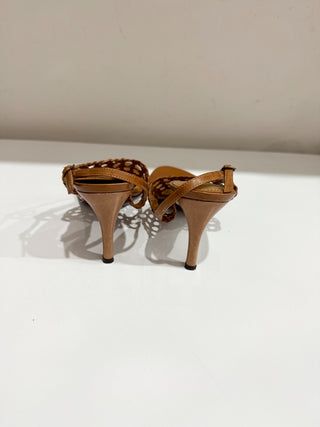 Ralph Lauren Leather Braided Slip On Thong Slingback Sandals Brown Womens Size 6