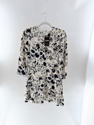 A.L.C. Terry Floral 3/4 Sleeve Fit & Flare Mini Dress Eggshell Women's Size 8