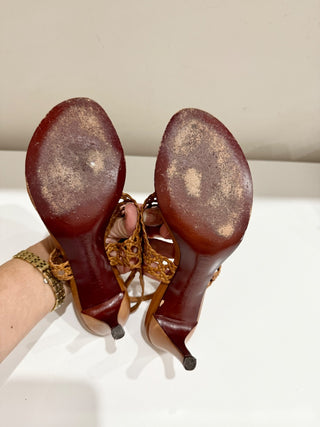 Ralph Lauren Leather Braided Slip On Thong Slingback Sandals Brown Womens Size 6