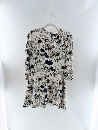 A.L.C. Terry Floral 3/4 Sleeve Fit & Flare Mini Dress Eggshell Women's Size 8