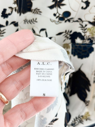 A.L.C. Terry Floral 3/4 Sleeve Fit & Flare Mini Dress Eggshell Women's Size 8