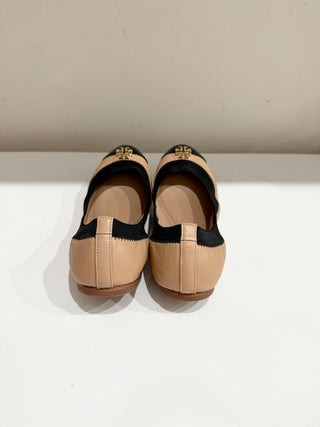 Tory Burch Jolie Two-tone Leather Cap Toe Ballet Flats Beige/Black Women's US 6