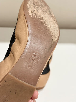 Tory Burch Jolie Two-tone Leather Cap Toe Ballet Flats Beige/Black Women's US 6