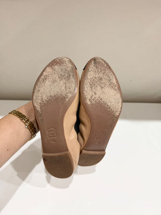 Tory Burch Jolie Two-tone Leather Cap Toe Ballet Flats Beige/Black Women's US 6