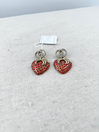 Gucci crystal strawberry drop earrings with GG logo