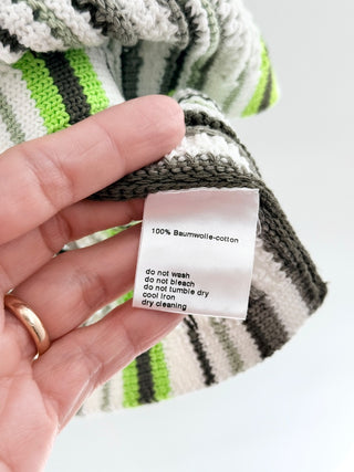 Akris Punto Cotton Striped Sleeveless Collared Knit Polo Sweater White Green S