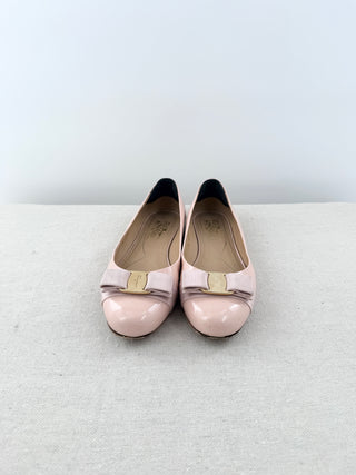 Ferragamo Varina Patent Leather Bow Ballerina Flats Light Pink Women's Size 9