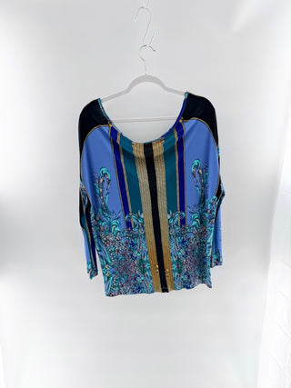 Versace Collection Printed Long Sleeve Scoop Neck Blouse Top Blue 42 IT / US 6