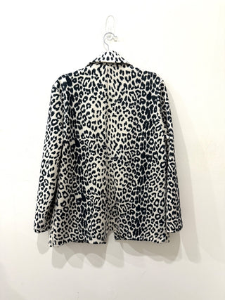 NWT Johnston & Murphy Animal-Print Faux-Suede Open Blazer Ivory Multi Womens L