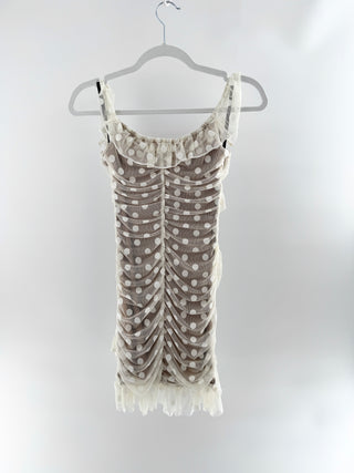 Majorelle polka dot mesh ruffle mini dress, XS