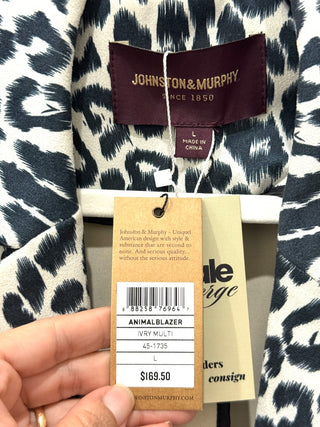 NWT Johnston & Murphy Animal-Print Faux-Suede Open Blazer Ivory Multi Womens L