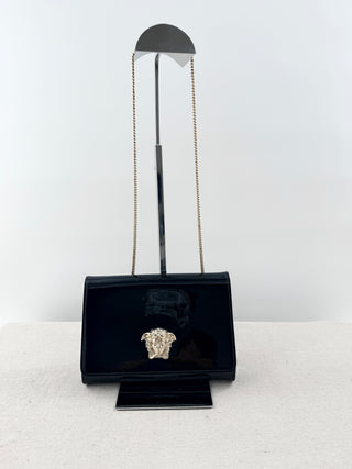 Versace la medusa patent leather chain clutch bag