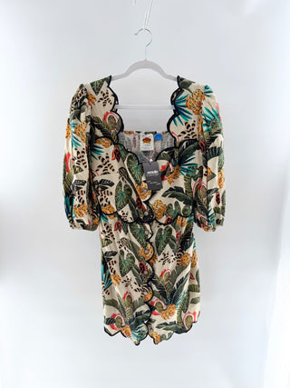 FARM Rio x Anthropologie Square-Neck Scallop-Trim Mini Dress Multi Women's M
