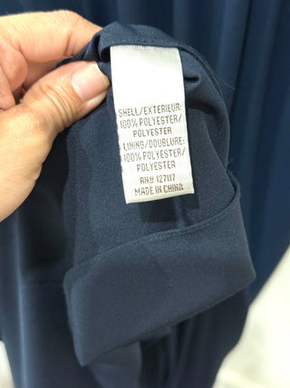 NWT Badgley Mischka Plisse Ruffle Embellished Maxi Formal Dress Navy Blue 14