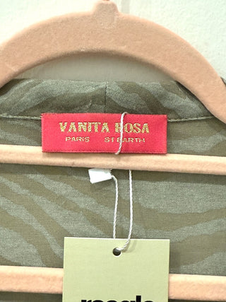 Vanita Rosa Viscose Zebra Print Semi Sheer Drape Cowl Neck Top Gray Women's M