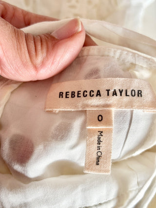 Rebecca Taylor Adriana Eyelet Ruffle Trim V-Neck A-Midi Dress White Women Size 0