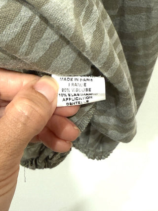 Vanita Rosa Viscose Zebra Print Semi Sheer Drape Cowl Neck Top Gray Women's M