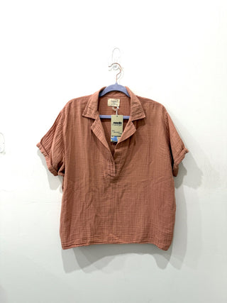 9seed gauze Henley button top, S