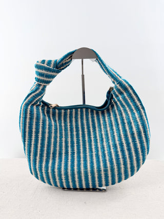 Melie Bianco raffia striped shoulder bag medium