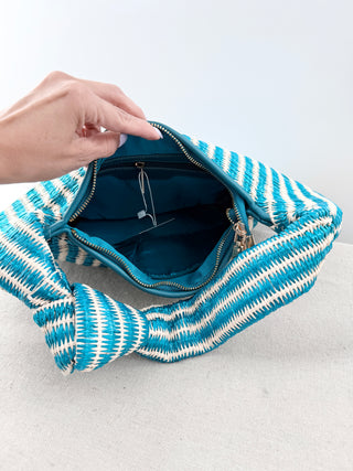 Melie Bianco raffia striped shoulder bag medium