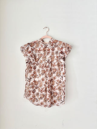 Veronica Beard cream brown sheer ruffle top metallic, 2