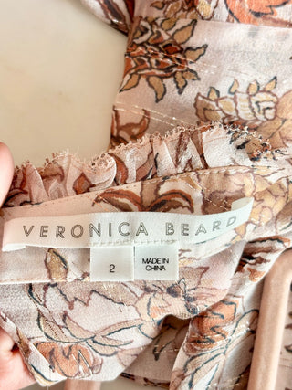 Veronica Beard cream brown sheer ruffle top metallic, 2