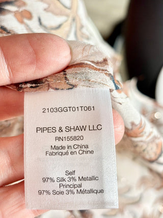 Veronica Beard cream brown sheer ruffle top metallic, 2