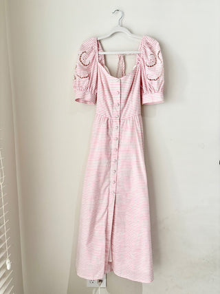 Ancient Kallos pink white striped maxi dress, S