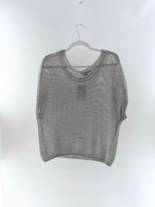 Vince Short Sleeve Scoop Neck Oversized Pullover Sweater Gray Women's Small