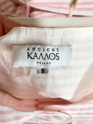 Ancient Kallos pink white striped maxi dress, S