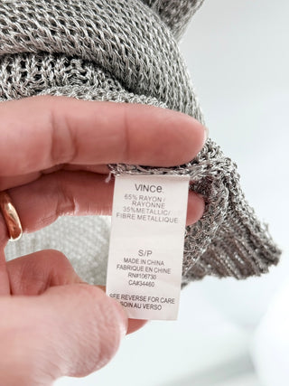 Vince Short Sleeve Scoop Neck Oversized Pullover Sweater Gray Women's Small