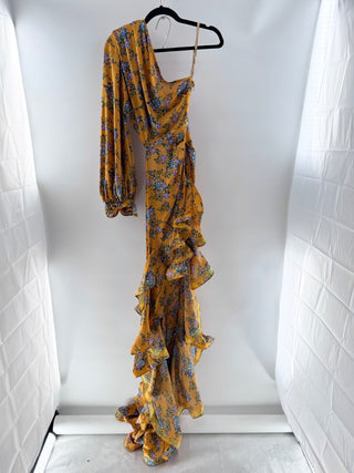 NWT Bronx & Banco Hanna Floral One Shoulder Ruffle Trim Maxi Dress Yellow Small