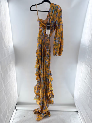 NWT Bronx & Banco Hanna Floral One Shoulder Ruffle Trim Maxi Dress Yellow Small