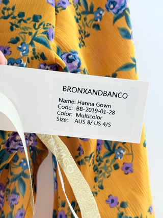 NWT Bronx & Banco Hanna Floral One Shoulder Ruffle Trim Maxi Dress Yellow Small