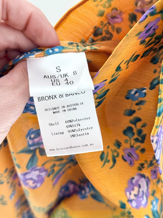 NWT Bronx & Banco Hanna Floral One Shoulder Ruffle Trim Maxi Dress Yellow Small