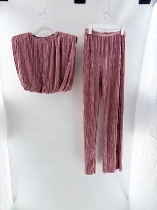 Sabina musayev Pleated metallic crop top & pants set, XS