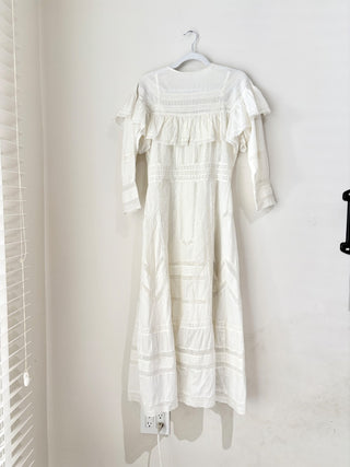 LoveShackFancy Kylen Victorian Lace Trim Maxi Dress White Women's Size US 0