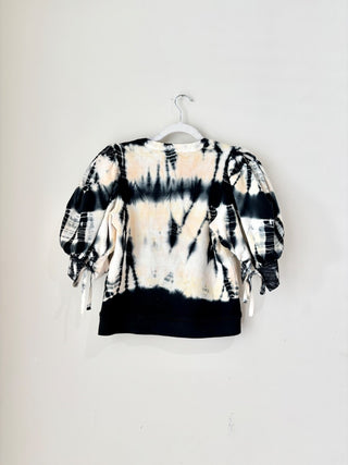 Ulla Johnson Tie-Dye Print Puff Sleeve V-Neck Sweatshirt Blue/Yellow Women's S