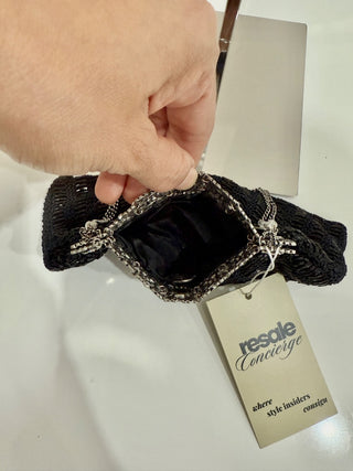 Vintage Clara Kasavina Metallic Crystal Beaded Chain Clutch Evening Bag Black