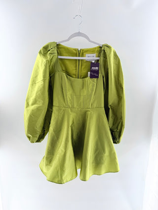 NWT BHLDN Balloon Puff-Sleeve Fit & Flare Mini Dress Sage Green Women's Size 0