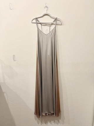 Please sleeveless flowy 2 color dress long, L