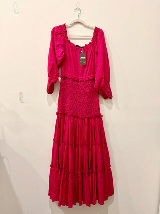 Alexis Thalssa Off-The-Shoulder Smocked Maxi Dress Fuchsia Dot Women's Size XS