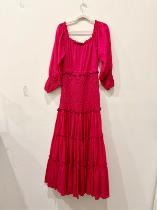 Alexis Thalssa Off-The-Shoulder Smocked Maxi Dress Fuchsia Dot Women's Size XS