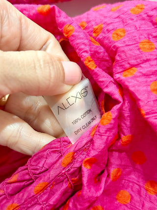 Alexis Thalssa Off-The-Shoulder Smocked Maxi Dress Fuchsia Dot Women's Size XS