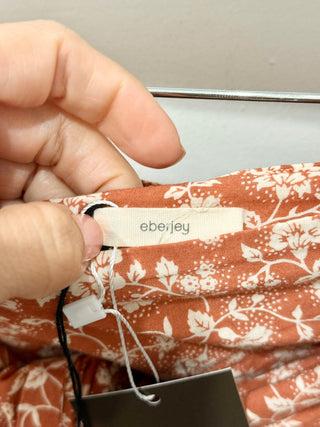 Eberjey Floral High Rise Tie Waist Boho Wrap Mini Skirt Burnt Brown/Cream Medium